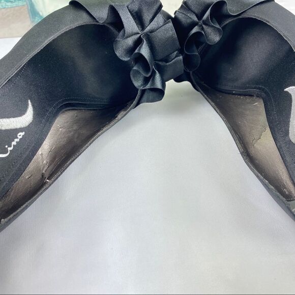 Nina Satin Ruffle Peep Toe Heels Black 8.5 - Picture 4 of 11